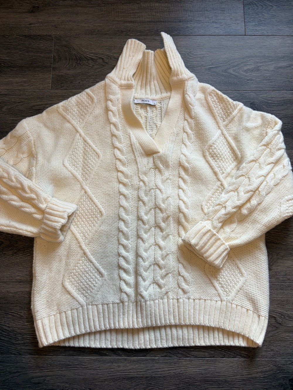 Ricki's Cream Cable Knit V-Neck Sweater